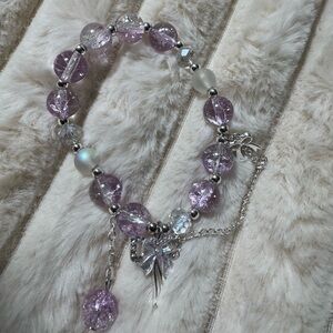 Chic Lavender Beaded Bracelet with Silver Charms